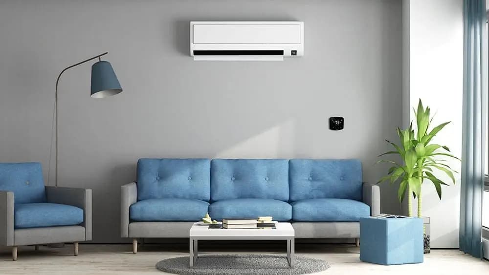 Living room with a wall-mounted air-conditioning unit
