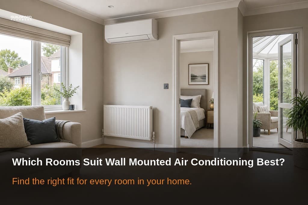 Wall-mounted air-conditioning unit in a bright room illustrating room suitability