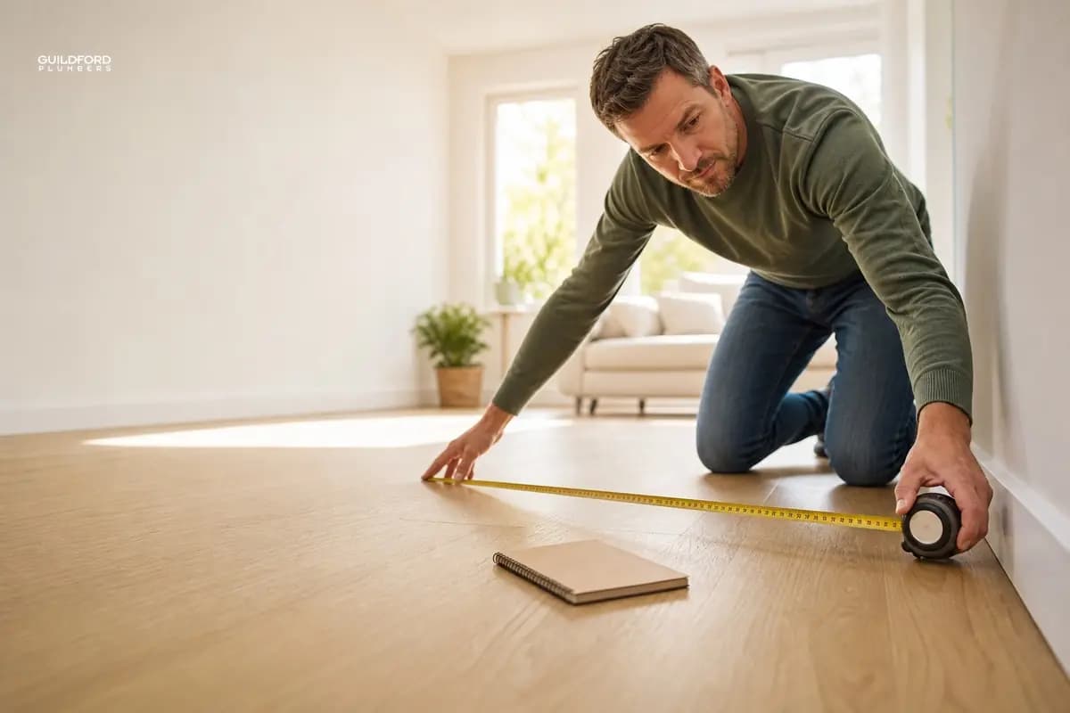 Technician measuring a room before preparing a home-service quotation