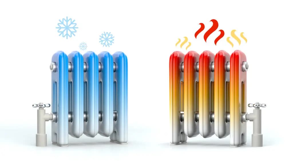 Illustration comparing a cold blue radiator with a warm red radiator