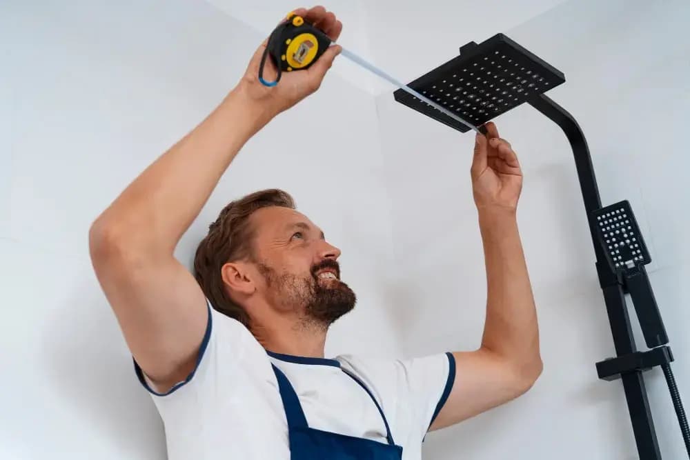 Installer measuring a shower fitting position before work is agreed
