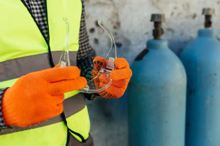 Engineer carrying out a safety-related inspection beside cylinder equipment
